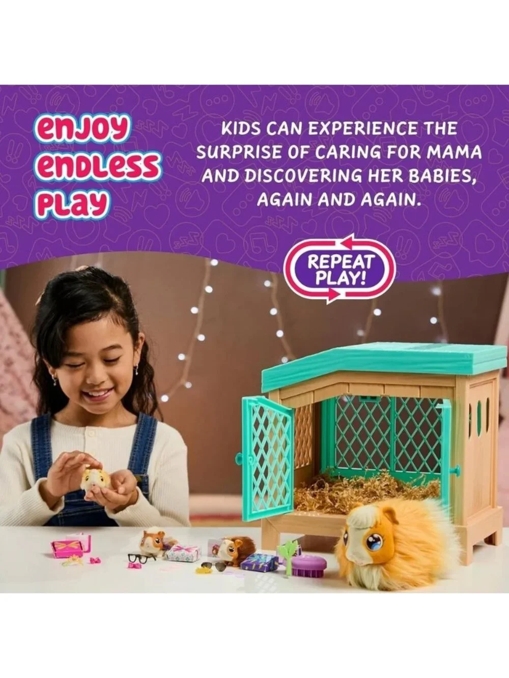 Little Live Pets Mama Surprise Guinea Pig Plush Hutch 3 Babies 20+ Sounds NEW